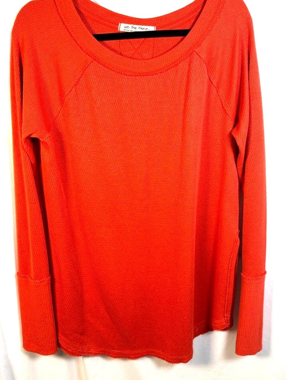Free People Textured Knit High Slit Hem Longer Length Long Sleeve Top Size M